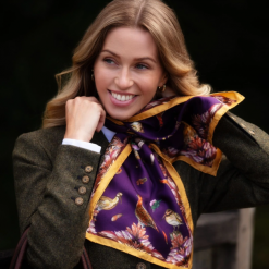 Clare-Haggas-Grouse-Misconduct-Aubergine-Gold-Narrow-Silk-Scarf-Ruffords-Country-Lifestyle.3