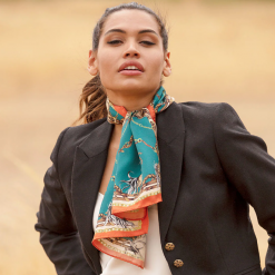 Clare-Haggas-Grouse-Rearing-to-go-Narrow-Silk-Scarf-Teal-Rust-Ruffords-Country-Lifestyle.3