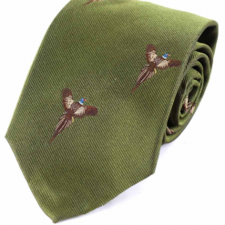 Atkinsons Soaring Pheasant Silk Tie Green