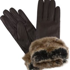 Barbour fur Trimmed Glove- Dark Brown