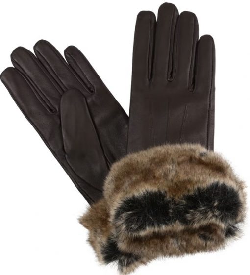 Barbour fur Trimmed Glove- Dark Brown