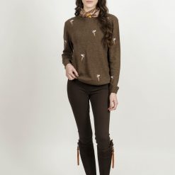 Hartwell Amanda Pheasants Round Neck Top - Taupe