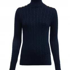 Holland Cooper Seattle Roll Neck Cable Knit - Ink Navy