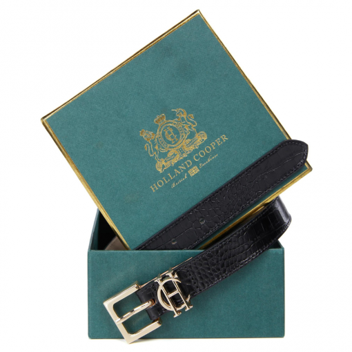 Holland Cooper HC Slim Logo Belt - Black Croc