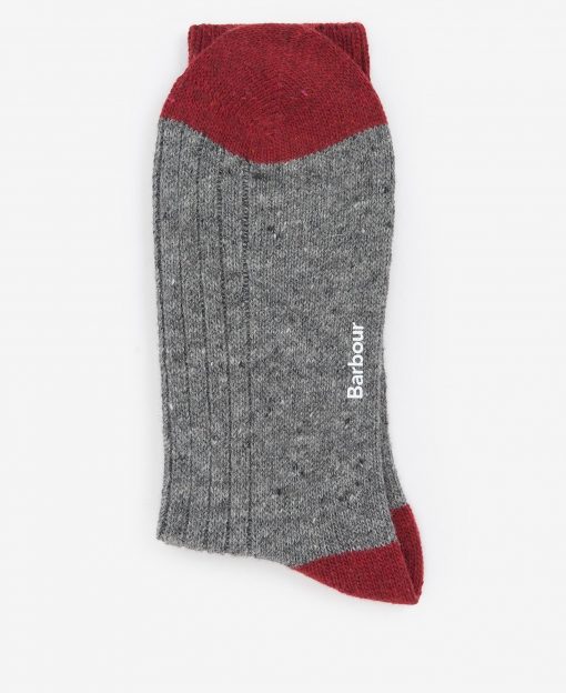 Barbour Houghton Sock - Mid Grey/Red