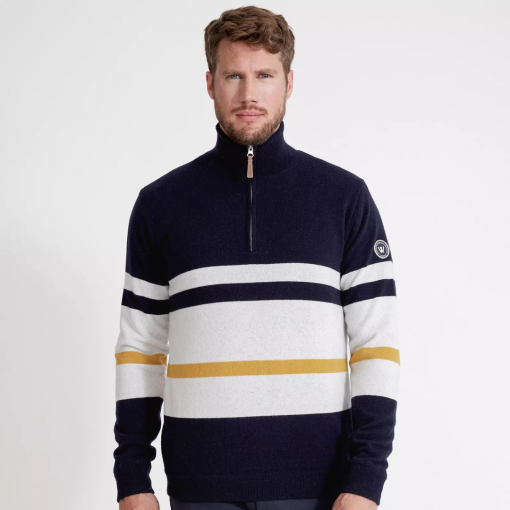 Holebrook Stellan T-neck Knitted Windproof Sweater - Navy/Multi