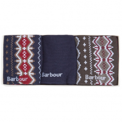 Barbour Fairisle Sock Gift Box Cranberry Black Slate