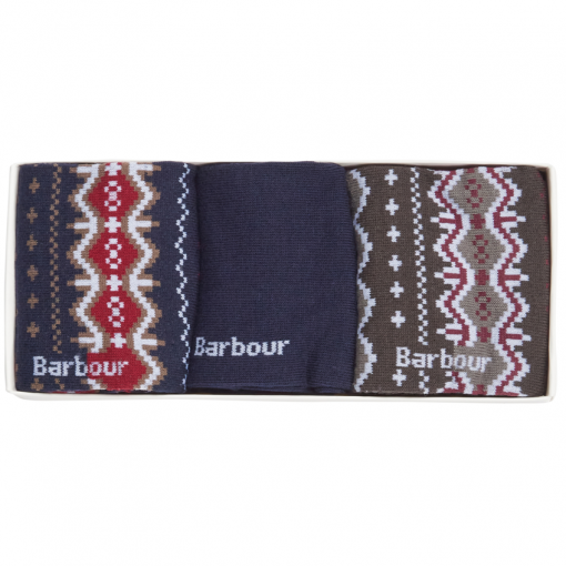 Barbour Fairisle Sock Gift Box Cranberry Black Slate