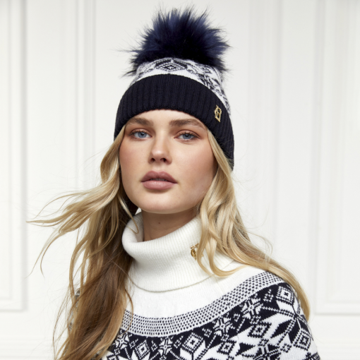 Holland-cooper-Beatrice-Bobble-Hat-ink-Navy-Stripe-ruffords-country-lifestyle-store 1