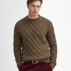 Barbour Stowford Cable knit crew neck jumper olive