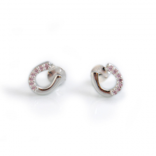 Ruffords-country-lifestyle-store-HIHO SILVER-Sterling-silver-CZ-horseshoe-stud-earrings -Clear-Pink