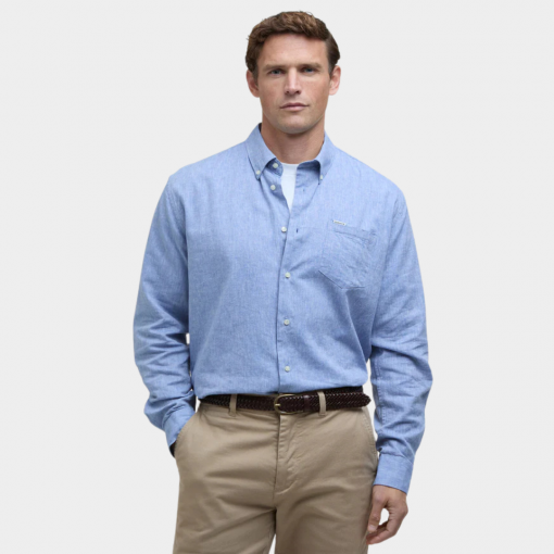 Barbour Nelson Linen Blend Regular Fit Shirt - Blue