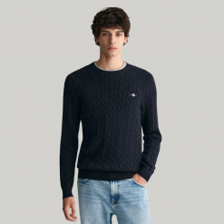 GANT Cotton Cable Crew Neck - Evening Blue
