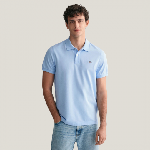 GANT Regular Fit Shield Piqué Polo Shirt - Capri Blue