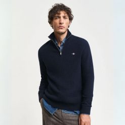 GANT Textured Cotton Half-Zip Sweater - Evening Blue