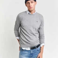 ruffords_country_lifestyle_gant_shield_crew_neck_sweatshirt_grey_melange